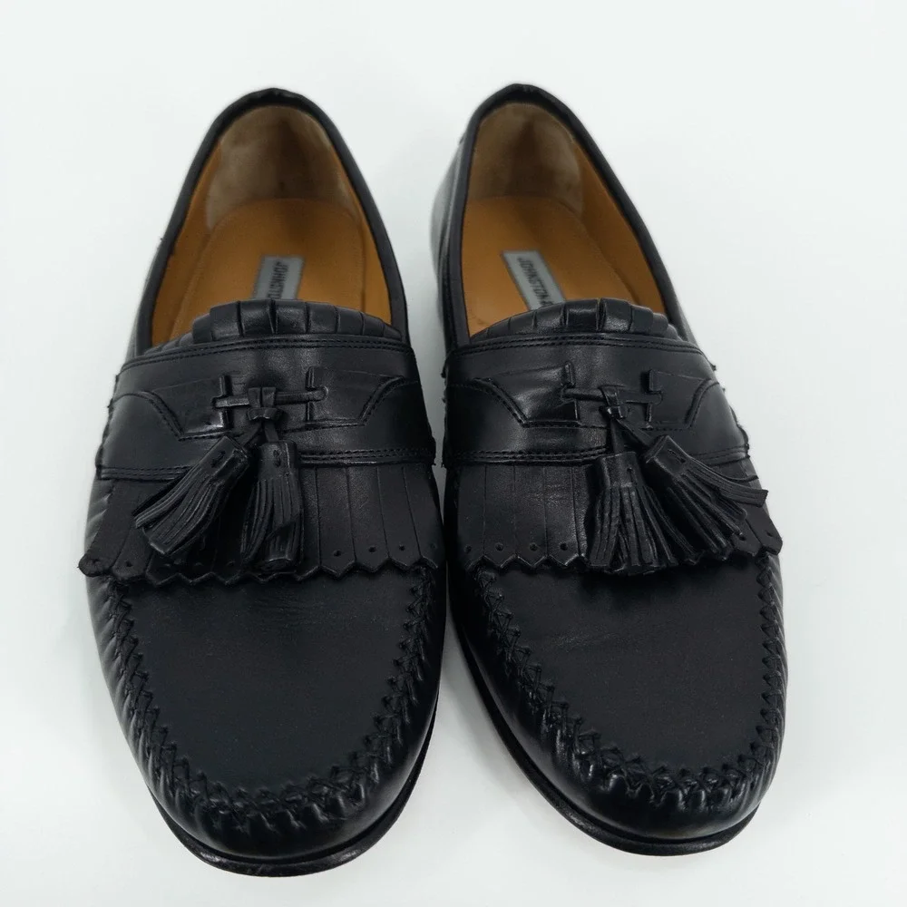 Johnston & Murphy Black Tassel Loafers Mens 9.5M Leather Sole Dress Shoes Preppy - Picture 9 of 9